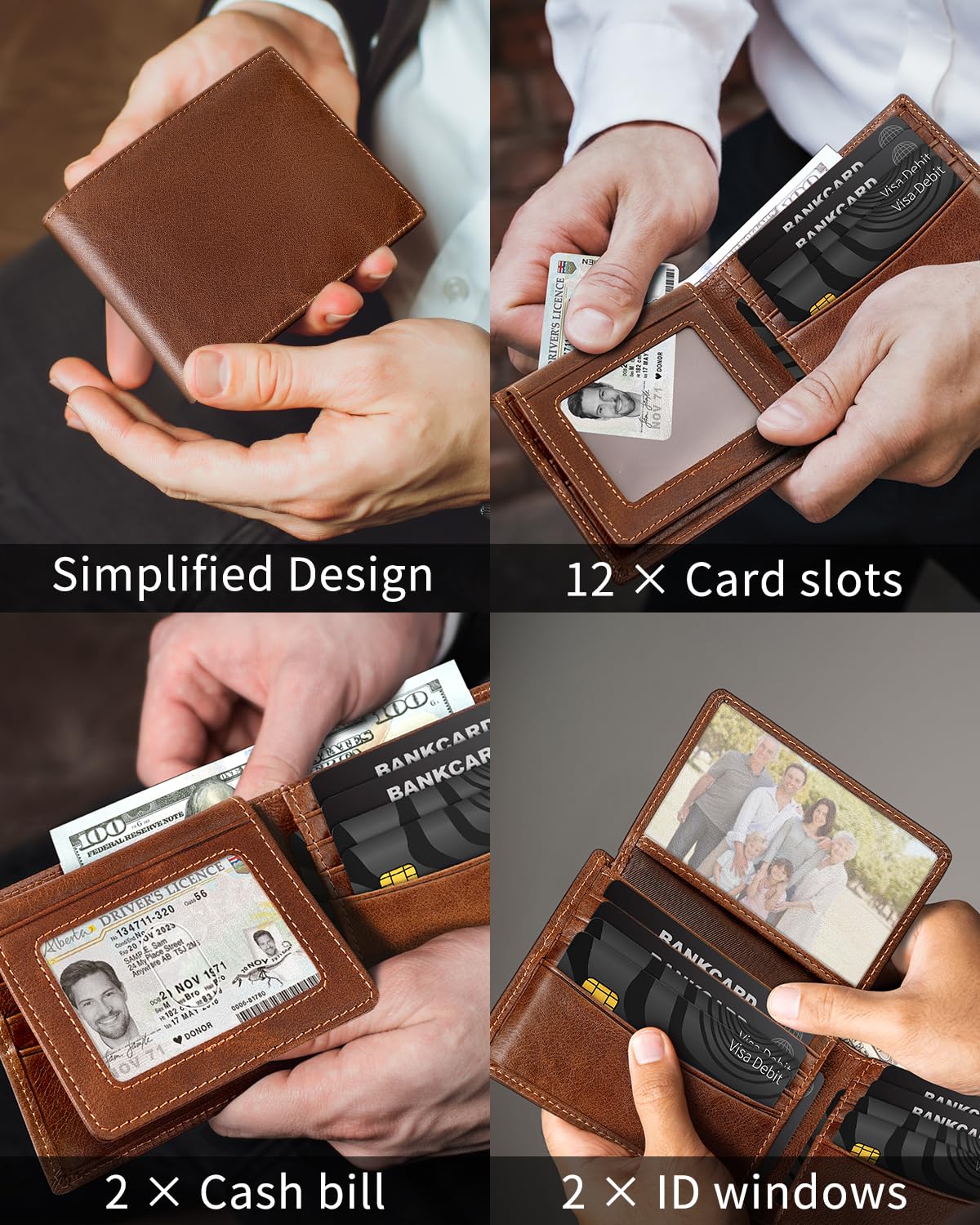 Genuine Leather Wallet for Men Bifold RFID Blocking Wallets with 12 Card Slots, 2ID Window & 2 Cash Pocket - Includes Gift Box (Coffee Brown)