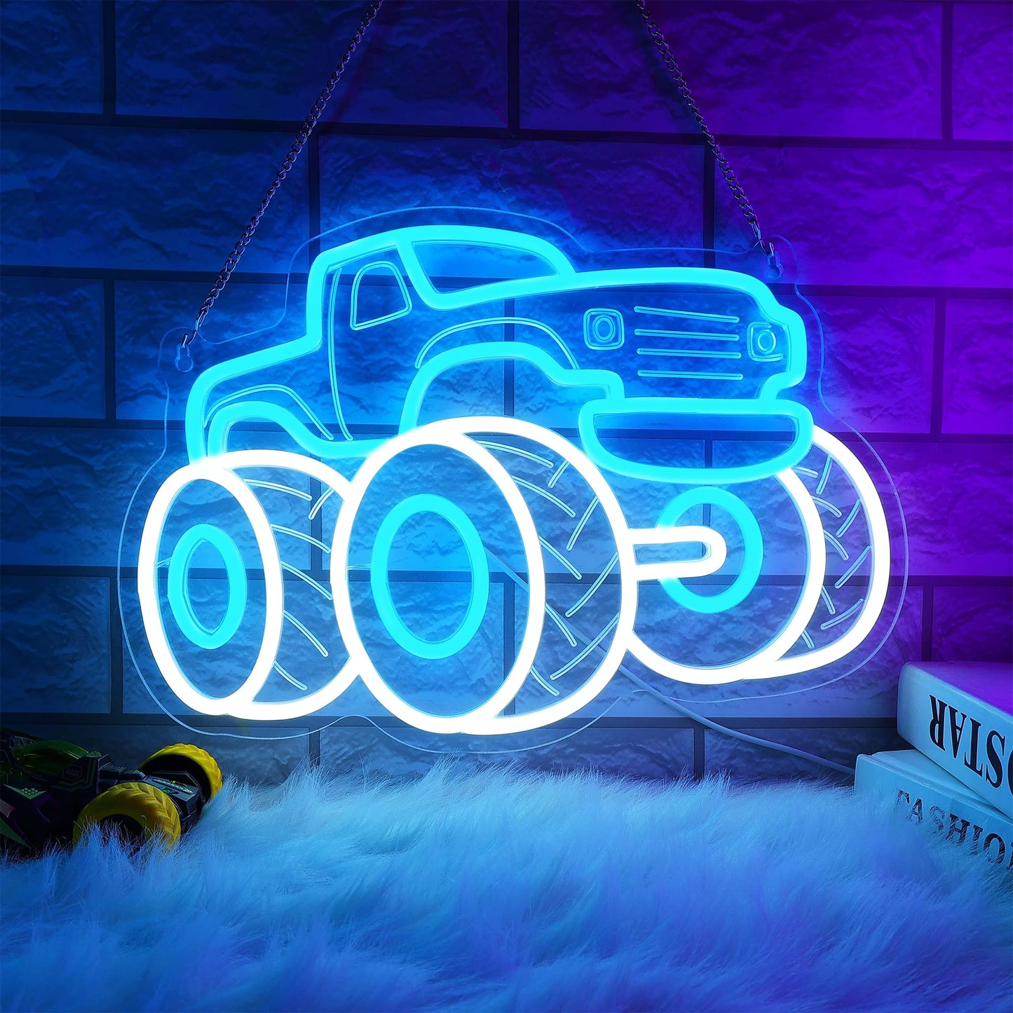 Truck Neon Signs for Wall Decor, Vehicle Neon Lights for Bedroom, Neon Wall Light Suitable for Living Office Game Room Christmas Gift for Truck Toys Lover - 5V USB Power with Hanging Chain Hooks
