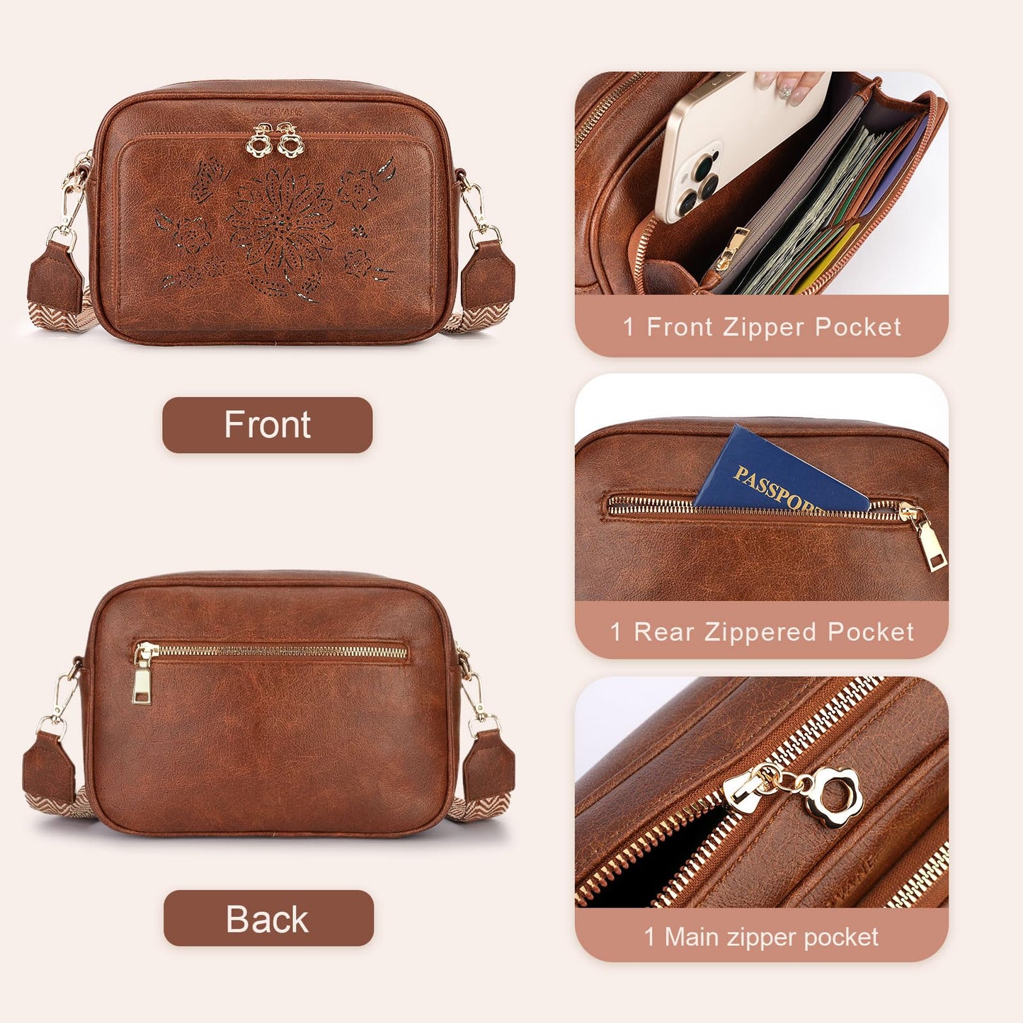 HAYRVANE Crossbody Bags for Women, Vegan Leather Crossbody Purses Shoulder Handbags with Built-in Wallet