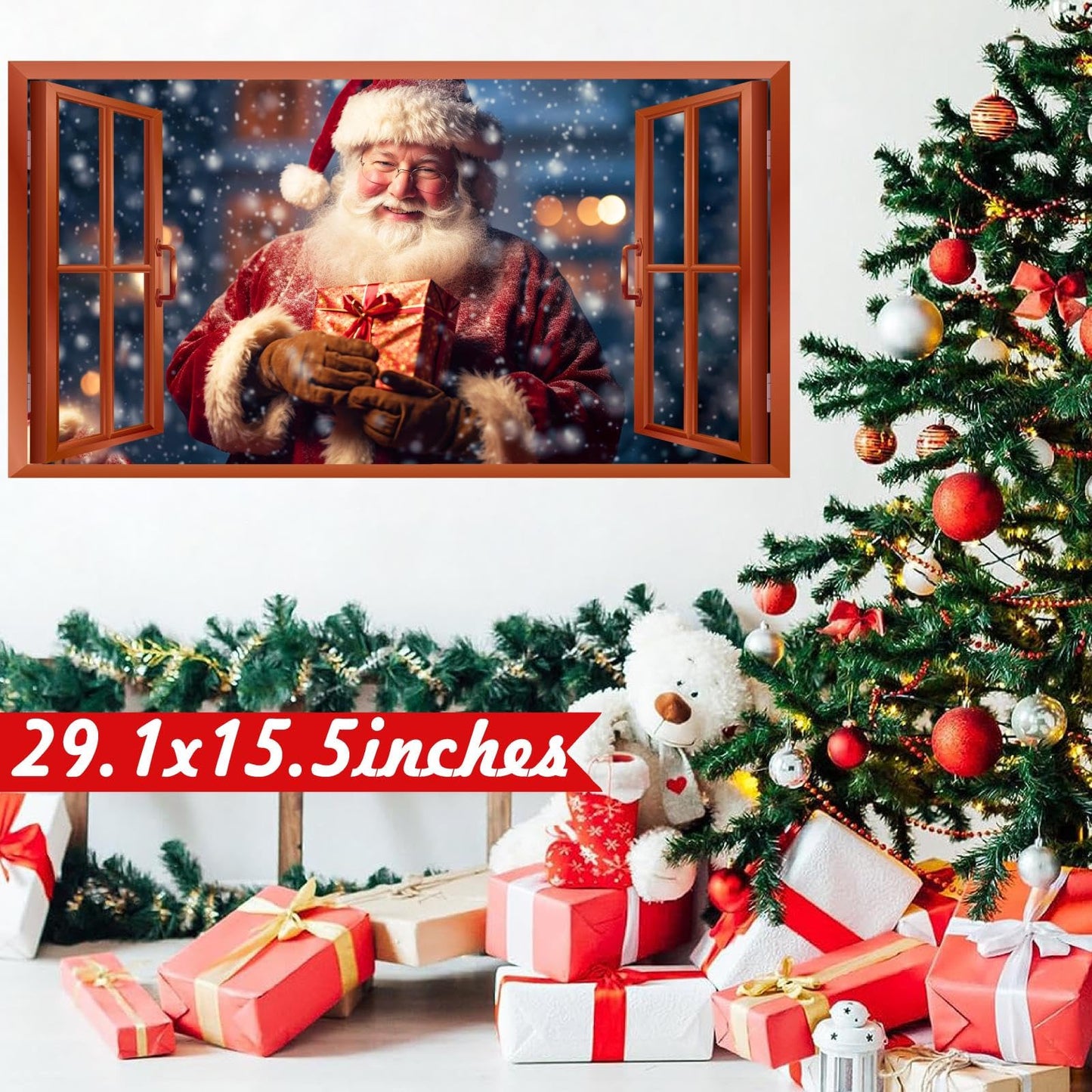 Christmas Wall Decals Santa Claus Stickers for Christmas Wall Decorations Indoor Xmas Fake Window Walls Decal Peel and Stick Merry Xmas Art Murals Vinyl Sticker for Winter Holiday Party Supplies
