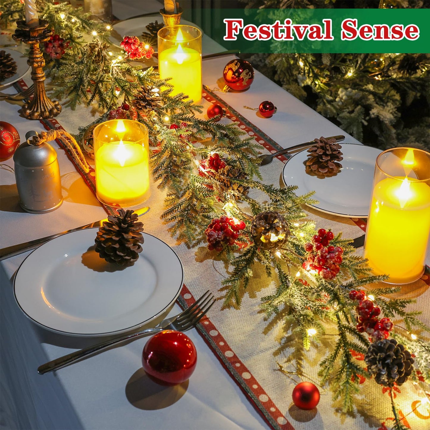 6FT Christmas Garland with Lights, Christmas Decor Pre-lit Artificial Pine Garland with Battery Operated Timer, Decorations Indoor Outdoor Home Holiday Flocked Garland for Mantel Window Stairs Wall