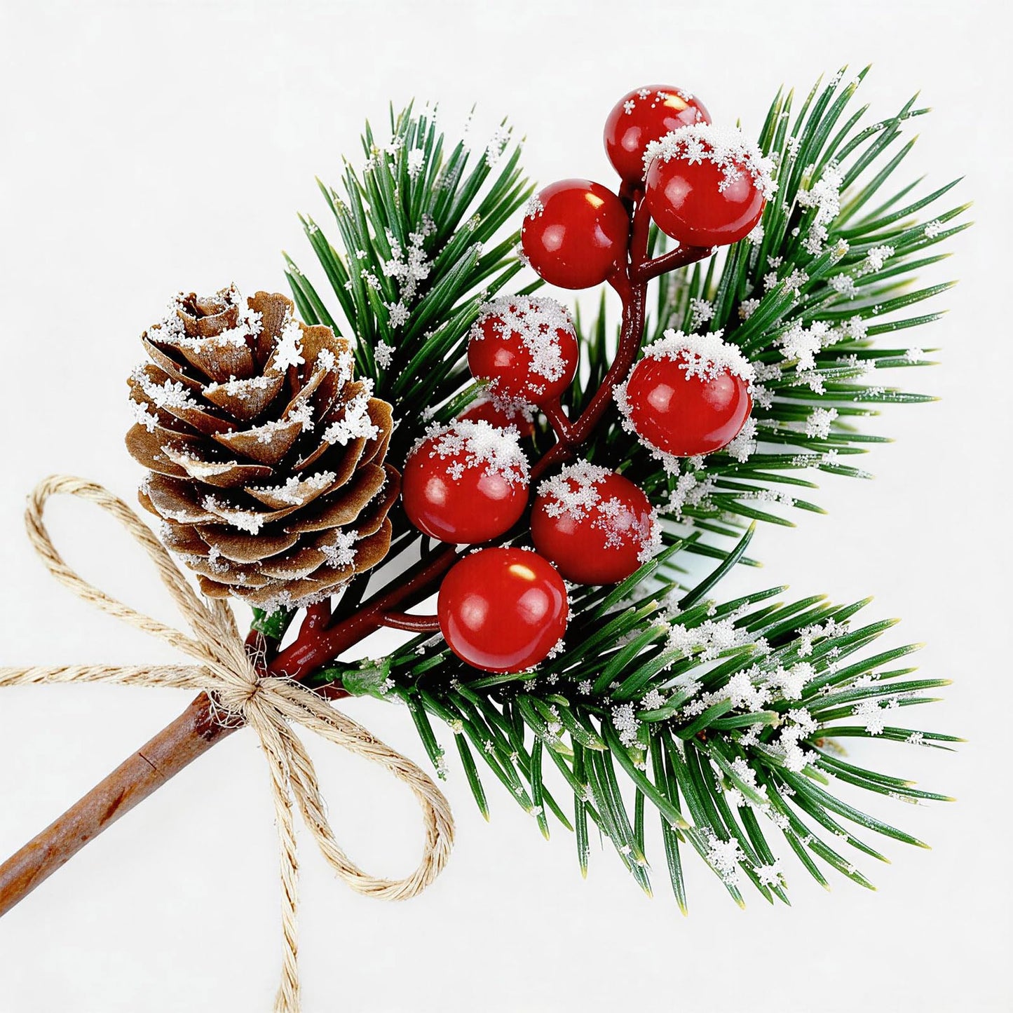 Christmas Picks and Sprays,Red Berry Holly Stems Pine Cones Crafts,10 PCS