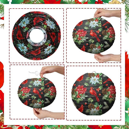 Bencailor 12 Pcs Christmas Hanging Paper Lanterns Set Decorative Party Round Hanging Lamps for Xmas Home Decoration Supplies Props Holiday Decor(12, 10, 8 Inch,Plaid)