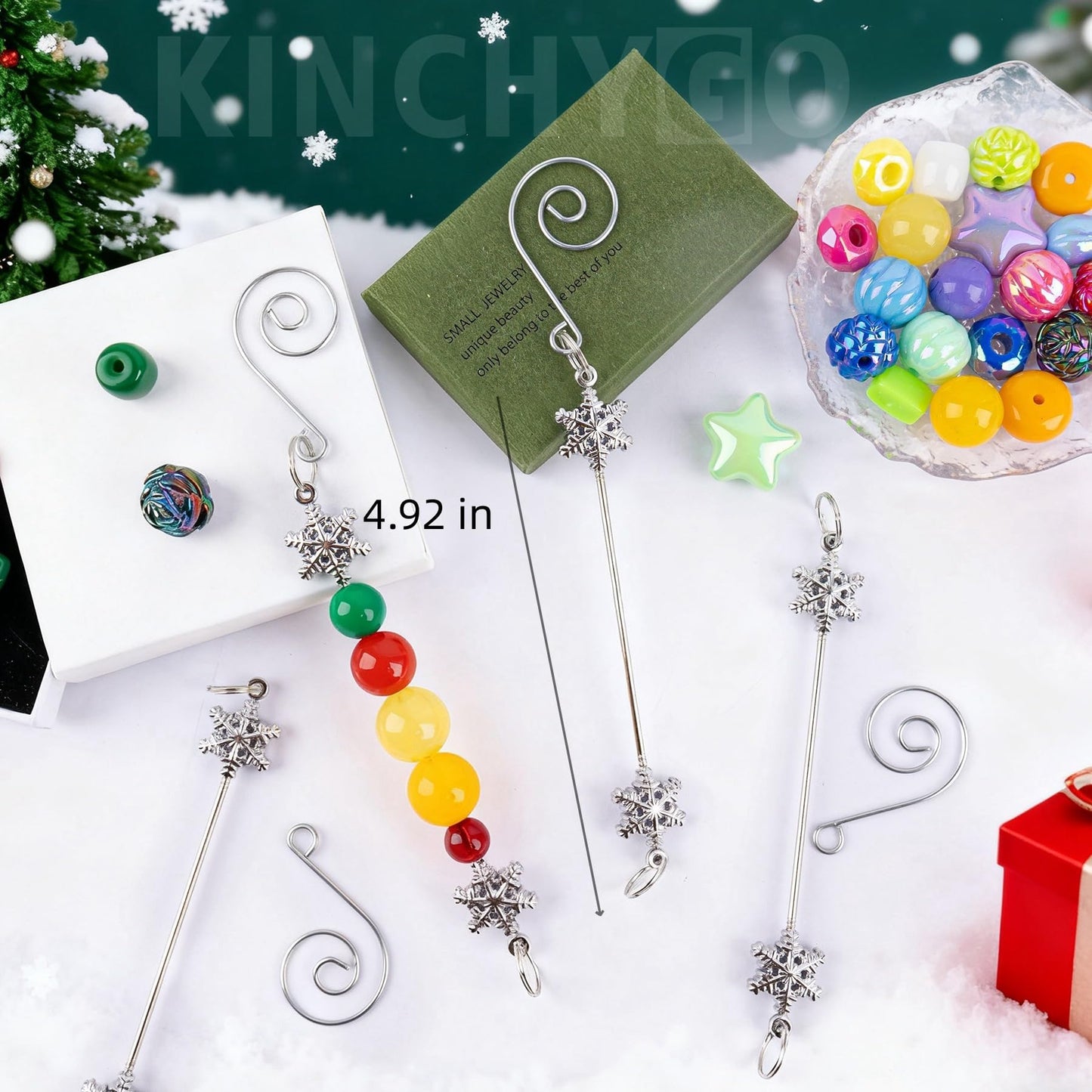 KINCHYGO, 18 Pack Beadable Rods Charms Snowflake Pendant for Christmas Tree DIY Craft (Silver)
