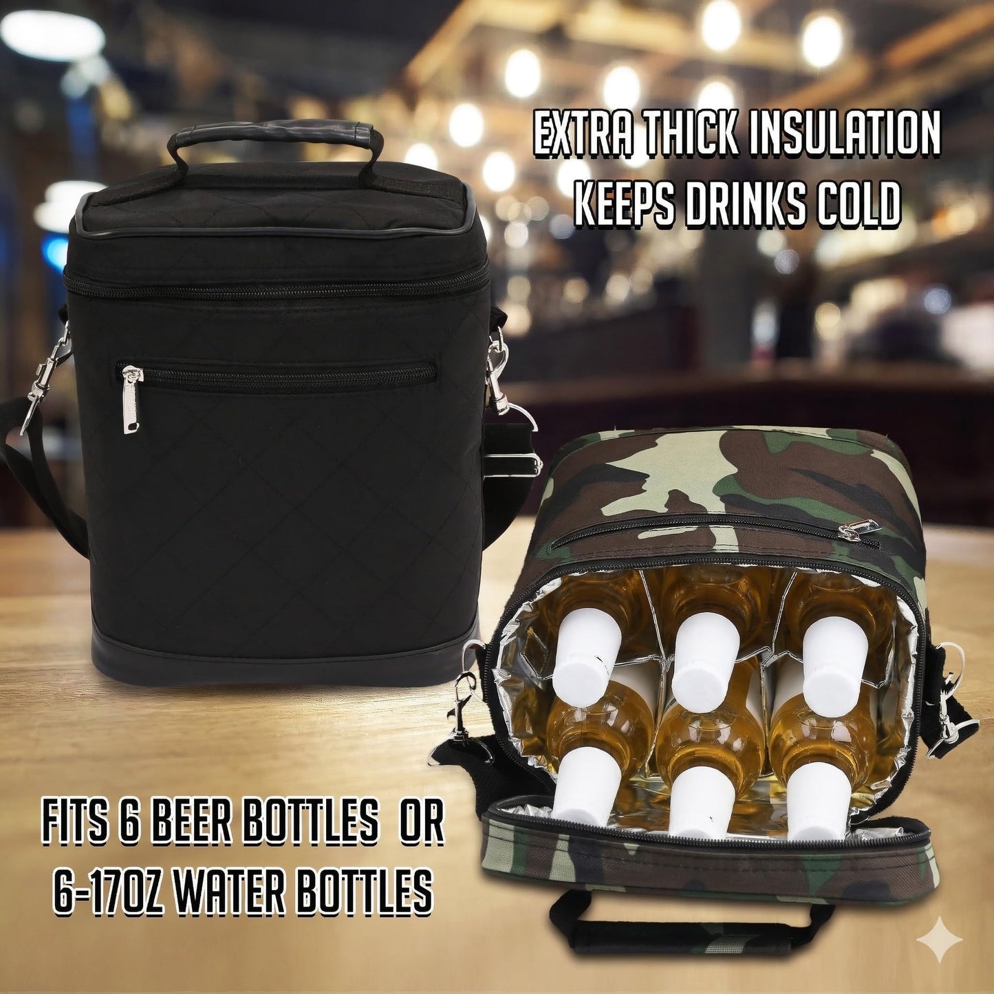 Primeware 6 Pack Bottle Beer Bag Extra Thick Insulation Keeps Drinks Cold Multi-Use for Water, Beer, Coffee or Any Other Beverage, BYOB & Barbecues (Black)
