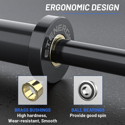 E.T.ENERGIC 4ft Olympic Barbell - Heavy Duty Chrome Steel Weightlifting Bar for 2-Inch Plates, 500LBS Capacity Bar with Knurled Grip & Ball Bearings - Compact Strength Training Barbell for Men & Women Home Gym Workout, Black