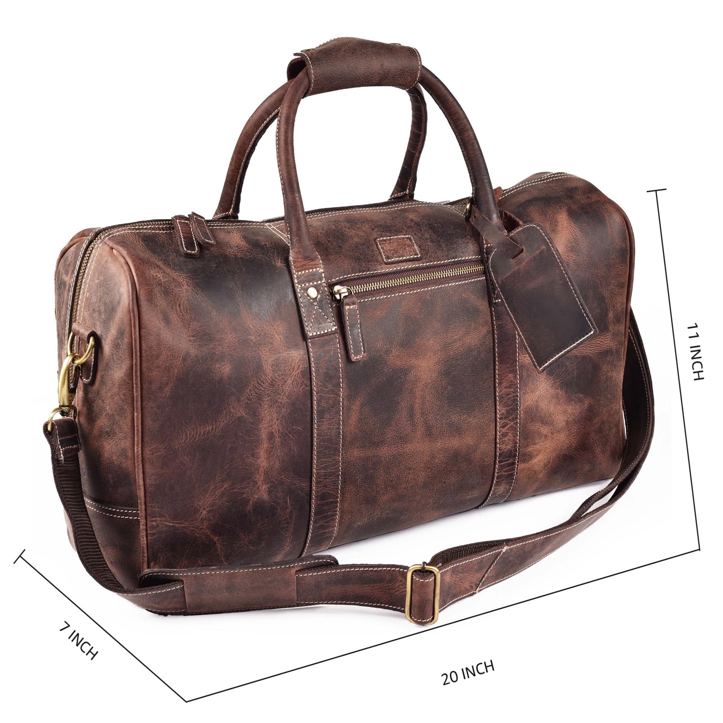 Leather Village Leather Duffel Bags for Men & Women-Stylish Travel Weekender Carry-On Sports Gym Overnight Luggage Bag - 20 Inch - Rustic Brown