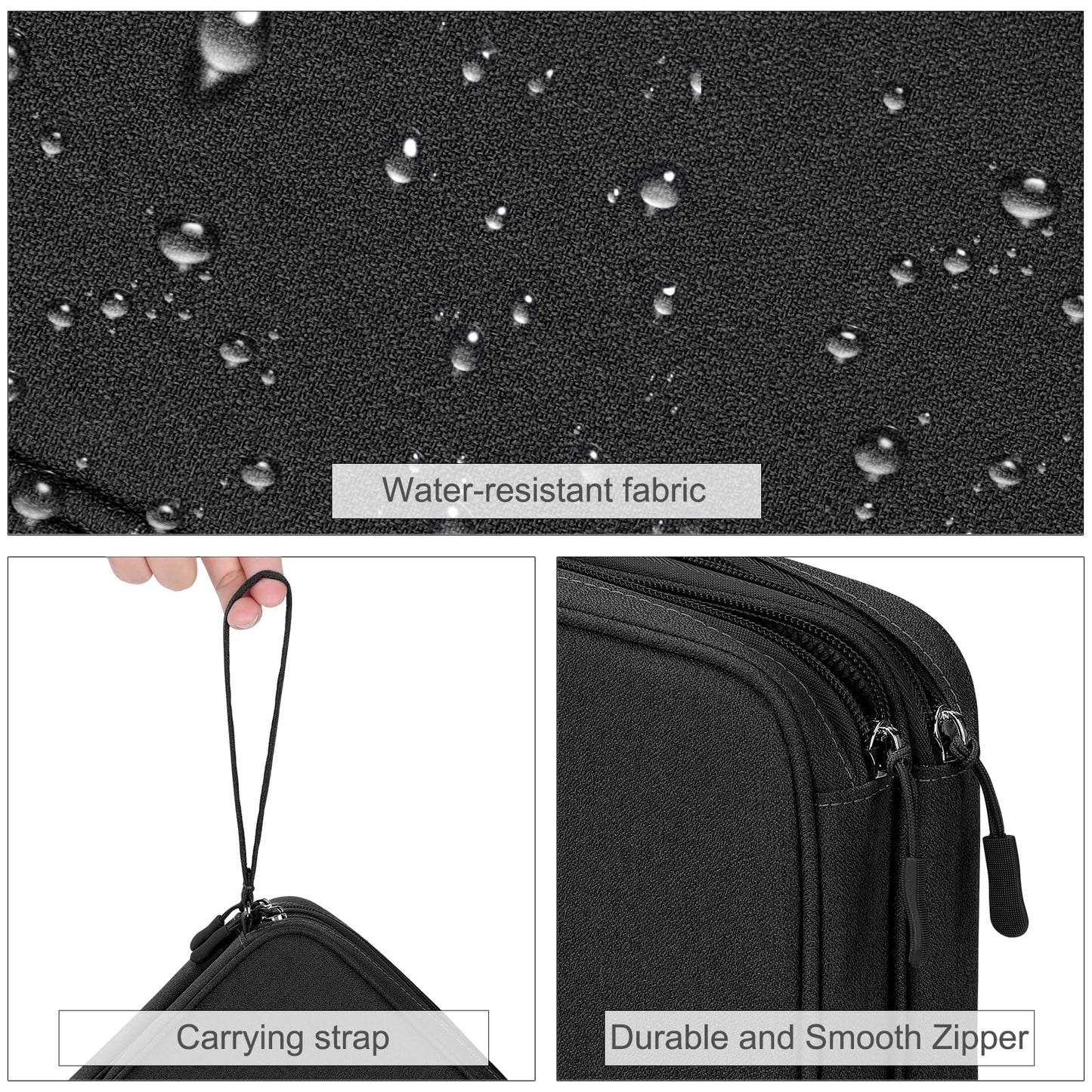 FYY Electronic Organizer, Extra Large Travel Cable Organizer Bag Pouch Portable Waterproof Double Layers All-in-One Storage Bag for iPad, Cable, Power Bank, Laptop Charger for Office/Home, Black