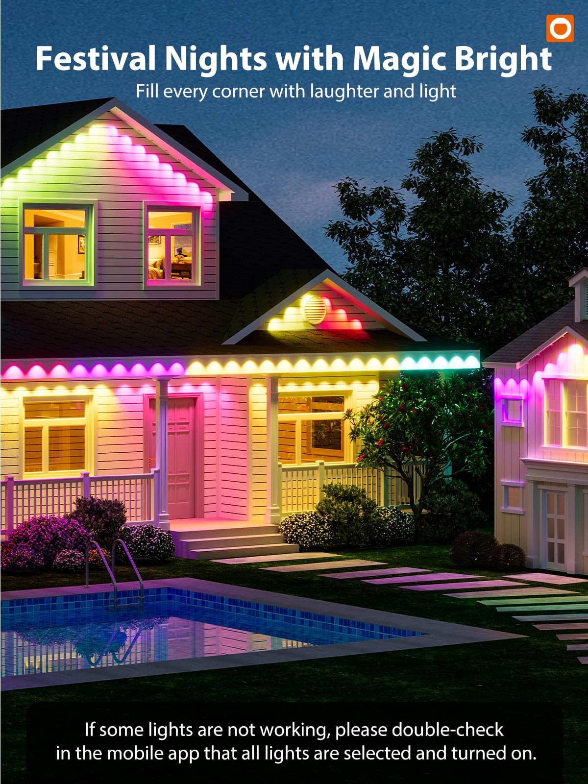 addlon Permanent Outdoor Lights, Smart RGB+IC LED Lights for House & Outdoor Decor, App & Remote Control, Scene Modes, IP67 Waterproof for Christmas, Holiday, Valentine's Day Decorations, 200FT