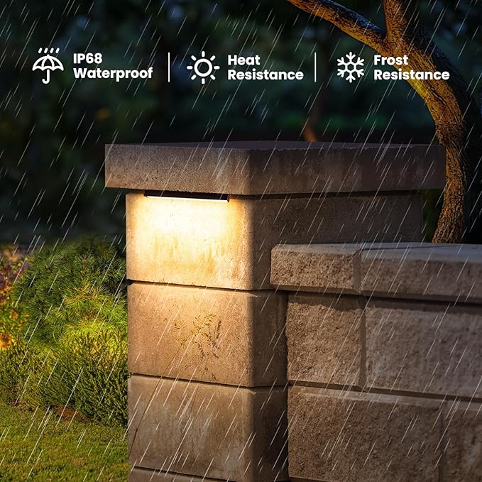 ZZXX 8 Inch Retaining Wall Lights 5W LED Hardscape Lighting 2700K 12-24V Low Voltage Step Light with Photocell Sensor IP68 Waterproof Paver Lights Outdoor for Deck Fence Patio Walls Stairs,12 Pack