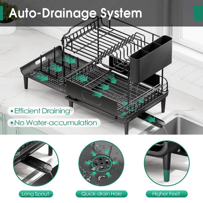 Extendable Dish Drying Rack for Kitchen Counter, Large Expandable Dish Rack with Multifunctional Drainboard for Pan Pot, Collapsible dish drainer, Foldable Plate Strainer for Home Countertop Storage