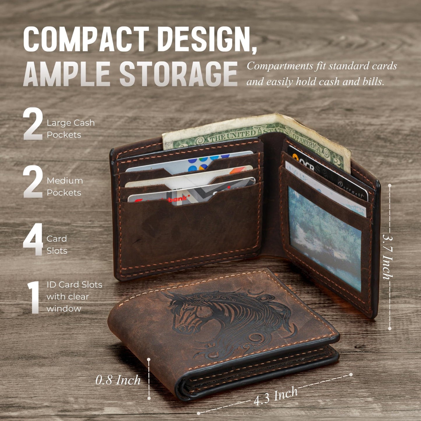 Mayan Corner - Authentical leather handcrafted wallet, distressed bifold wallet, classic gift for dad - Cowboy