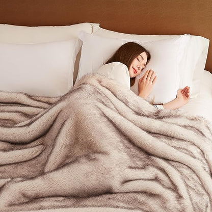 L'AGRATY Faux Fur Throw Blanket: 60''x 80'' Luxury Fluffy Plush Thick Faux Fur Blanket for Bed Couch Sofa - Cozy Soft Fuzzy Blankets for Women Man: Minky Couture Decoration Blanket (Taupe Brown)