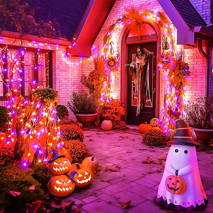 70 ft Purple-Orange LED String Lights – 210 LEDs on Transparent Wire, Waterproof & Connectable Holiday Décor – Spooky Halloween & Warm Christmas Ambiance