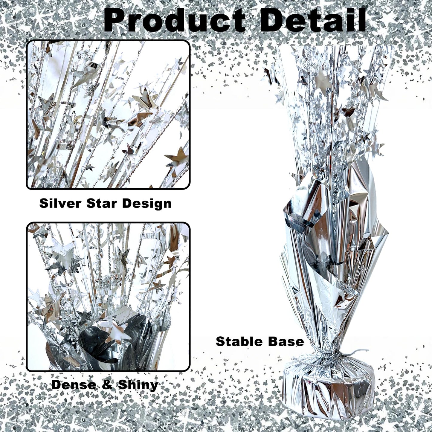 YinNorth 12 Pcs Metallic Foil Spray Centerpiece Party Star Table Decoration Brust Glitter Table Topper Decor for Birthday Graduation Holiday Christmas Dining Celebration New Year Party Supplies,Silver
