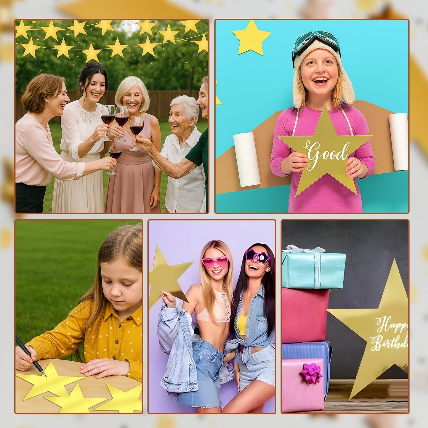 Gold Star Cutouts,100PCS Star Cutouts, 6" Double Printed Paper Stars,Cardboard for DIY Party Decorations, Wall Décor, Birthdays, Weddings,Graduation Party Decoration