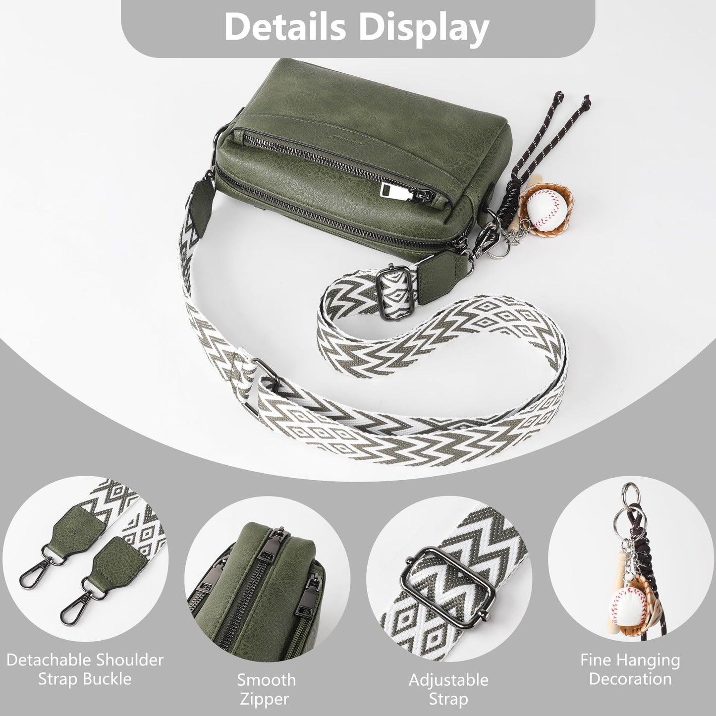 TANTOMI Crossbody Bags for Women, Vegan Leather Crossbody Purses for Women, Triple Zip Cell Phone Shoulder Bag Handbags with Adjustable Wide Strap
