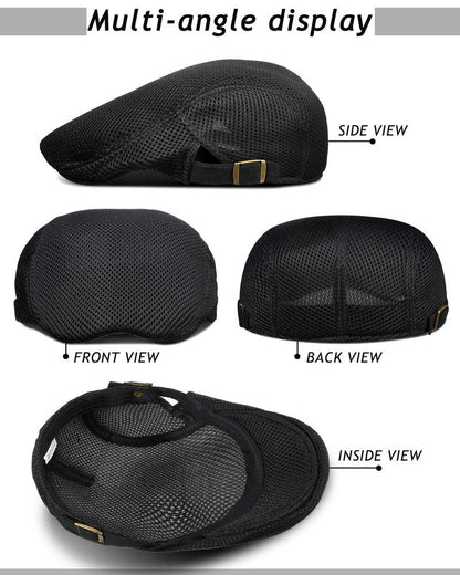 Chuarry 8 Pack Men's Mesh Flat Cap Breathable Summer Newsboy Hat Cabbie Driving Hats for Men (Multicolor)