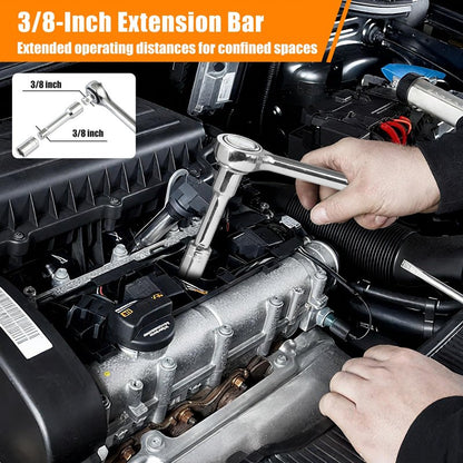 YSMD 40 Pieces 1/4-Inch & 3/8-Inch Entry-level Drive Socket Set with Reversible Ratchet, Wrench Set with Extension bar, SAE/Metric for Starter Socket Wrench Set for Light Duty Use