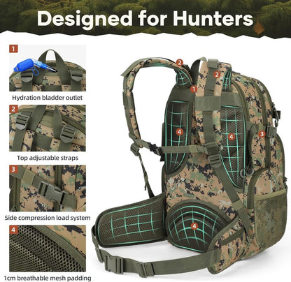 Hunting Backpack - Waterproof 35L Tactical Pack with Rain Cover | Camo Design for Men & Women