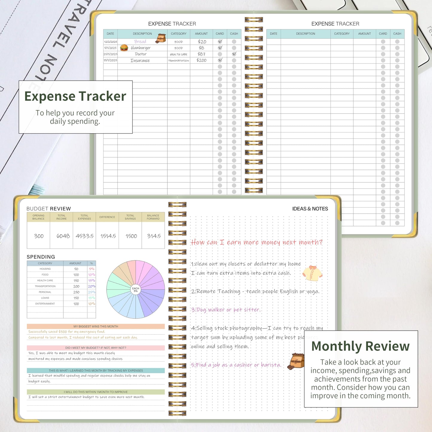 Budget Planner - Monthly Budget Book with Expense Tracker Notebook, Undated Bill Organizer & Finance Planner to Manage Your Money Effectively, Account Planner, For Personal, Small Business, and Household - Green