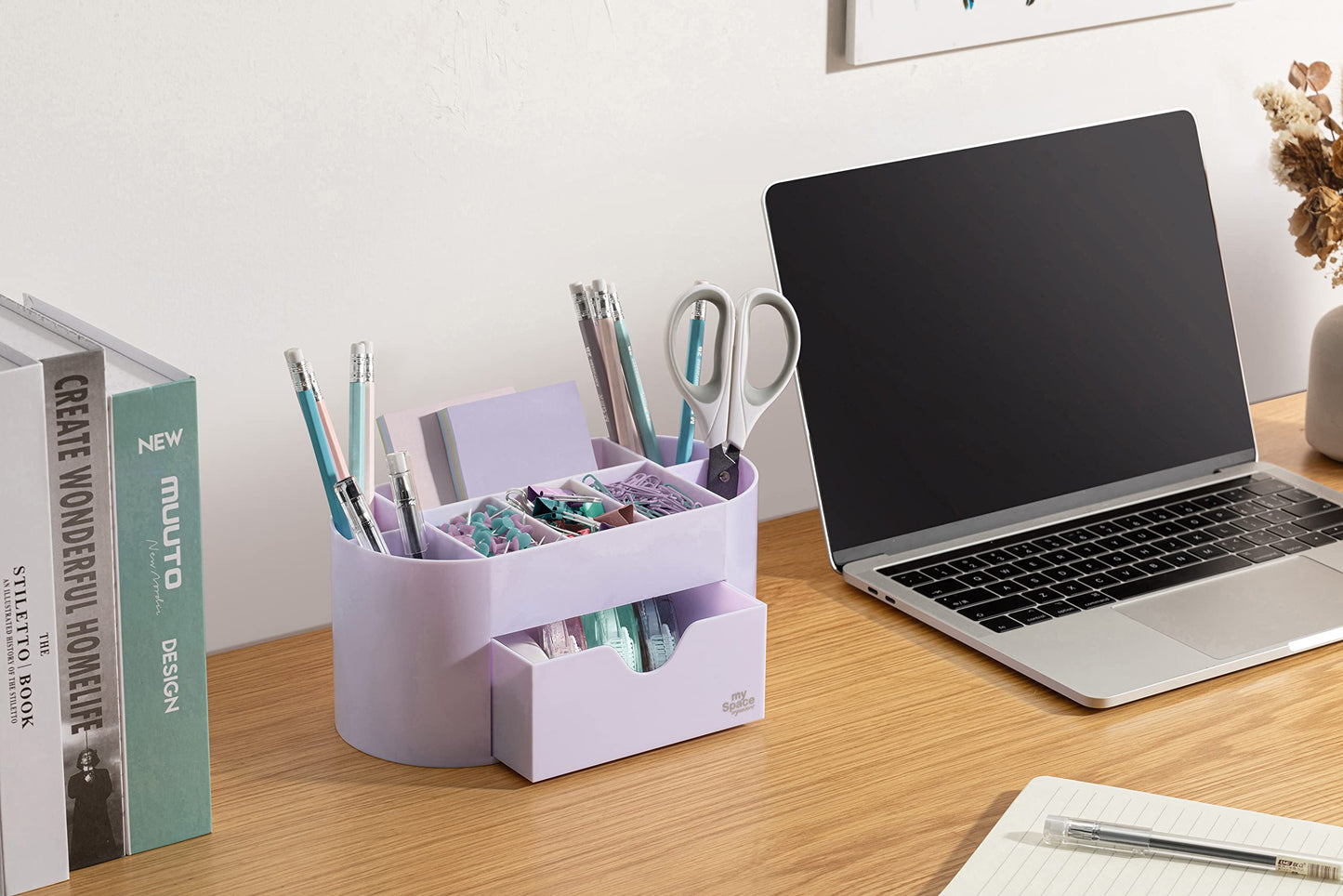 My Space Organizers Lavender Desk Organizer for Office Supplies and Desk Accessories - Pen Holder Desktop Organization for Room College Dorm Home School (White Lavender)