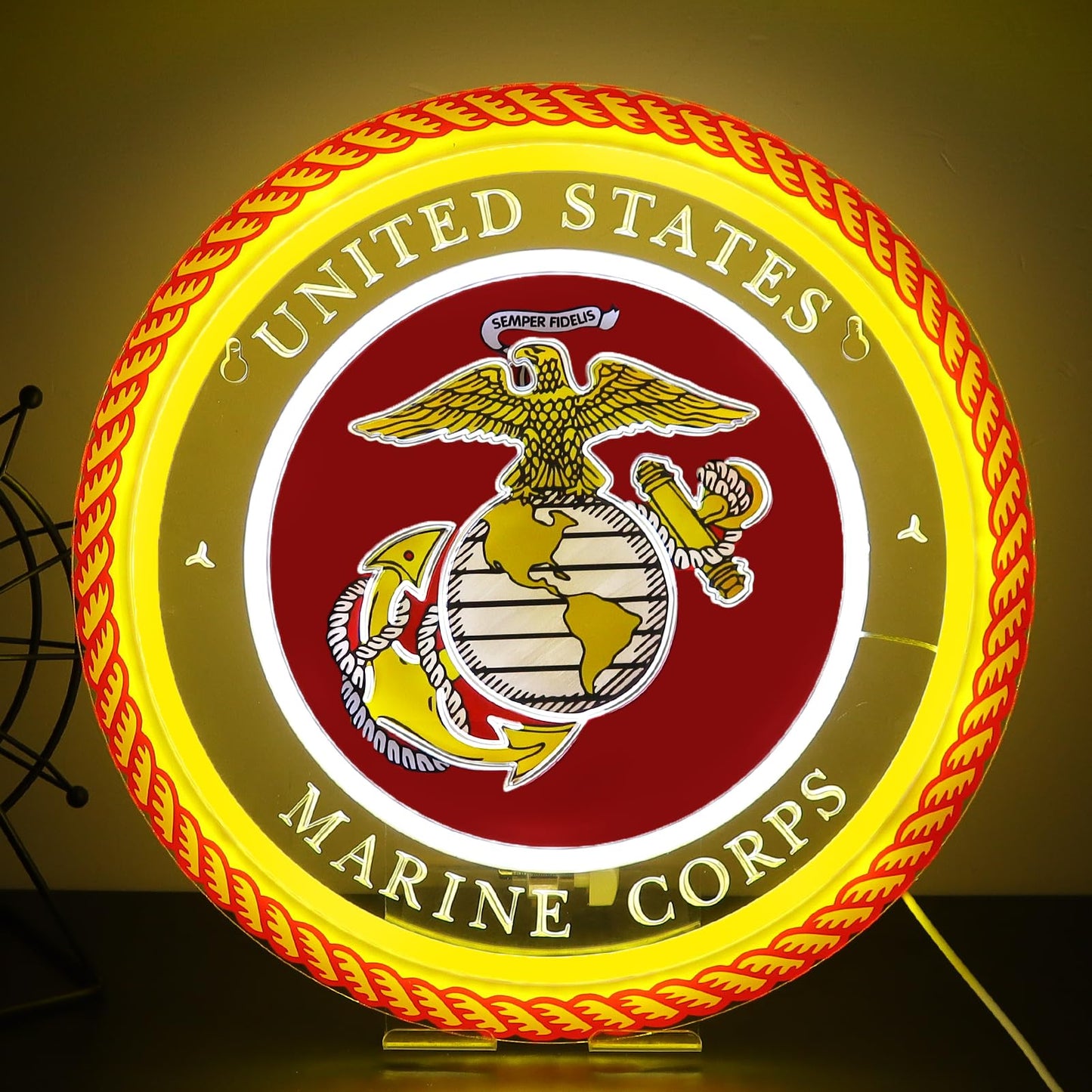 WittyRhE Military-themed Neon Lights Veteran Neon Signs Wall Decor for Man Cave Bedroom Bar Army Themed Gift Art for Christmas Party-12.6×12.6 IN-USB Powered-Acrylic