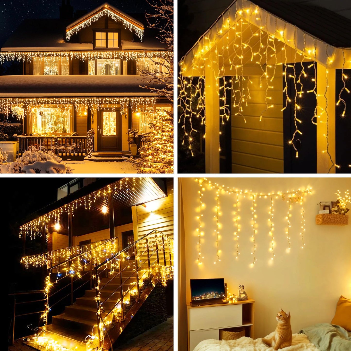 Icicle LED Christmas Lights Outdoor , 520 LED 49.2FT 8 Modes with 80 Drops Warm White Icicle Lights,Remote Control Outdoor Indoor Fairy String Lights for Christmas Party,Holiday,Wedding Decorations