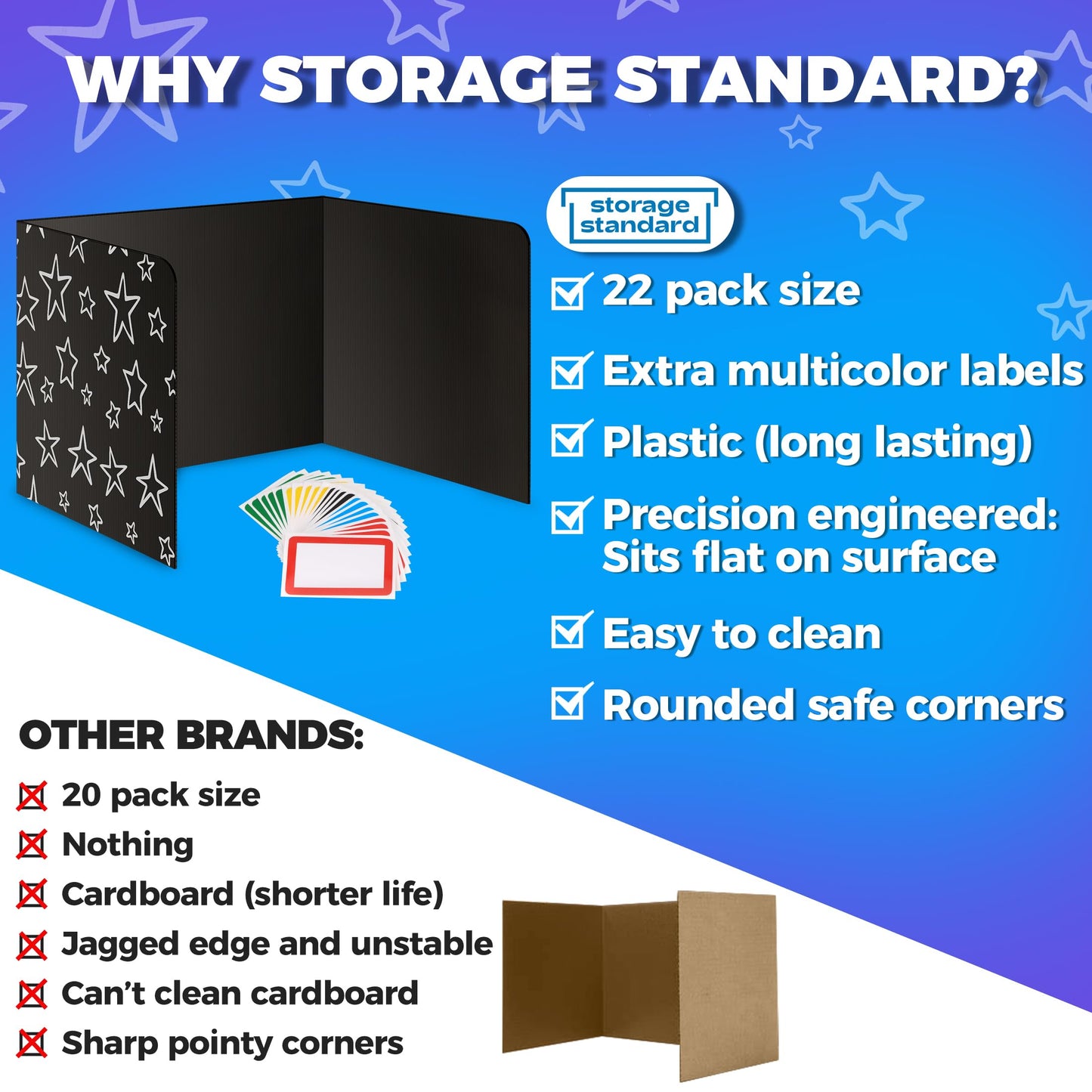 22-Pack Desk Dividers for Students - Star, Durable & Waterproof Plastic Study Carrel Divider, Classroom Folders Teacher Supplies, Easy-to-Clean Plastic Privacy Shield Folder Boards for Student Desks
