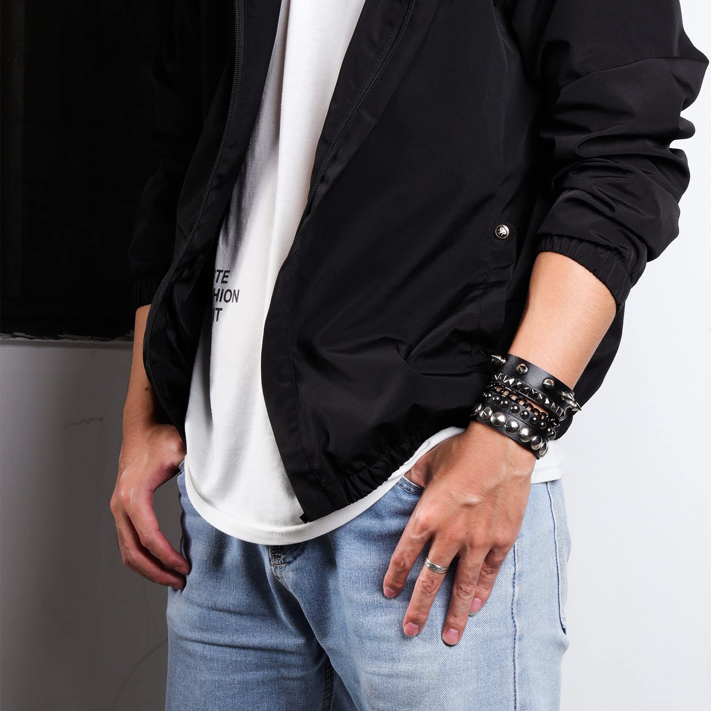 Eigso 3 Pcs Leather Punk Bracelets for Men Women of Rock Rivet Wrap Retro Spike Bracelet Adjustable