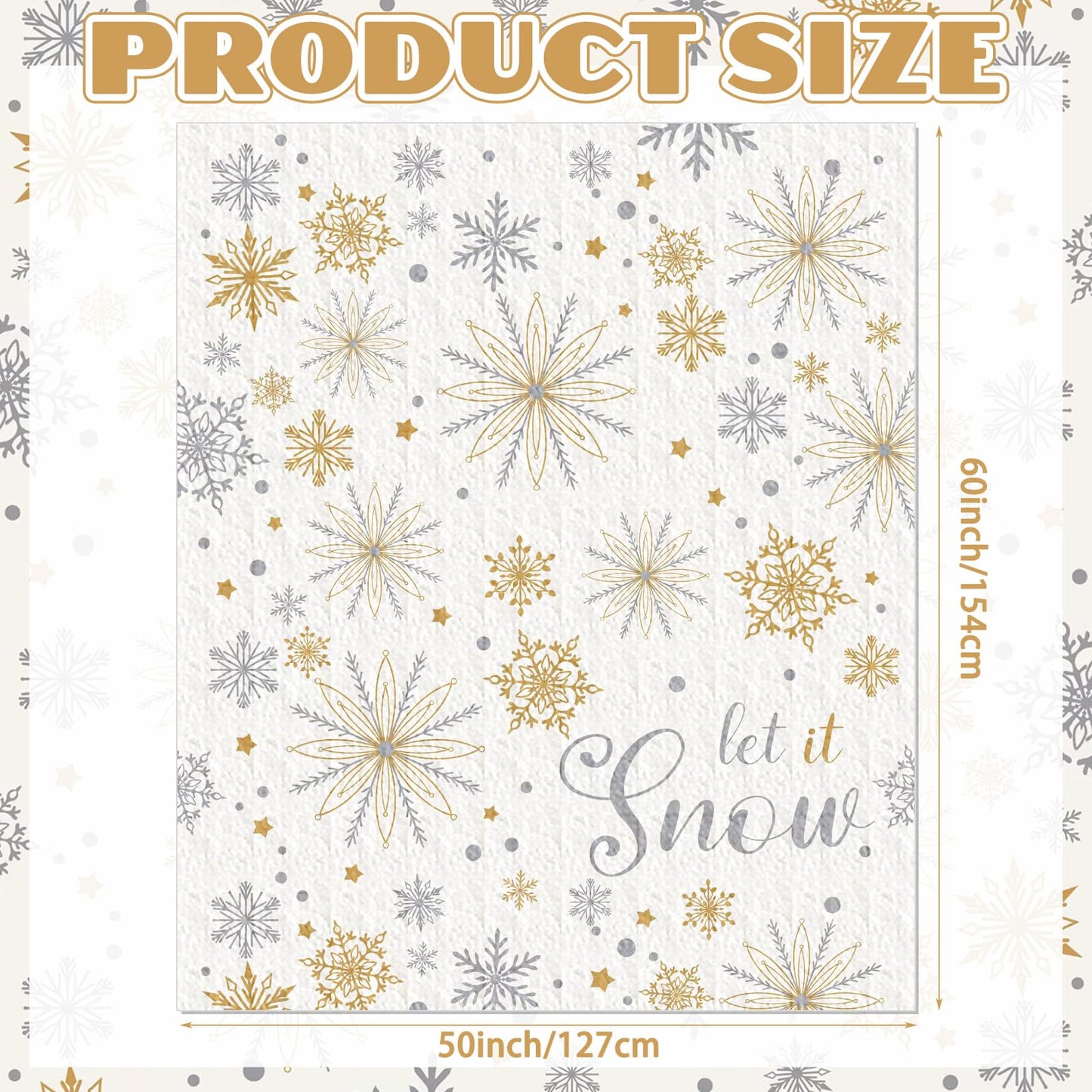 Buryeah 50'' x 60'' Winter Snowflake Throw Blanket White Let It Snow Blanket Plush Warm Gold Silver Christmas Winter Decor for Sofa Couch Bed