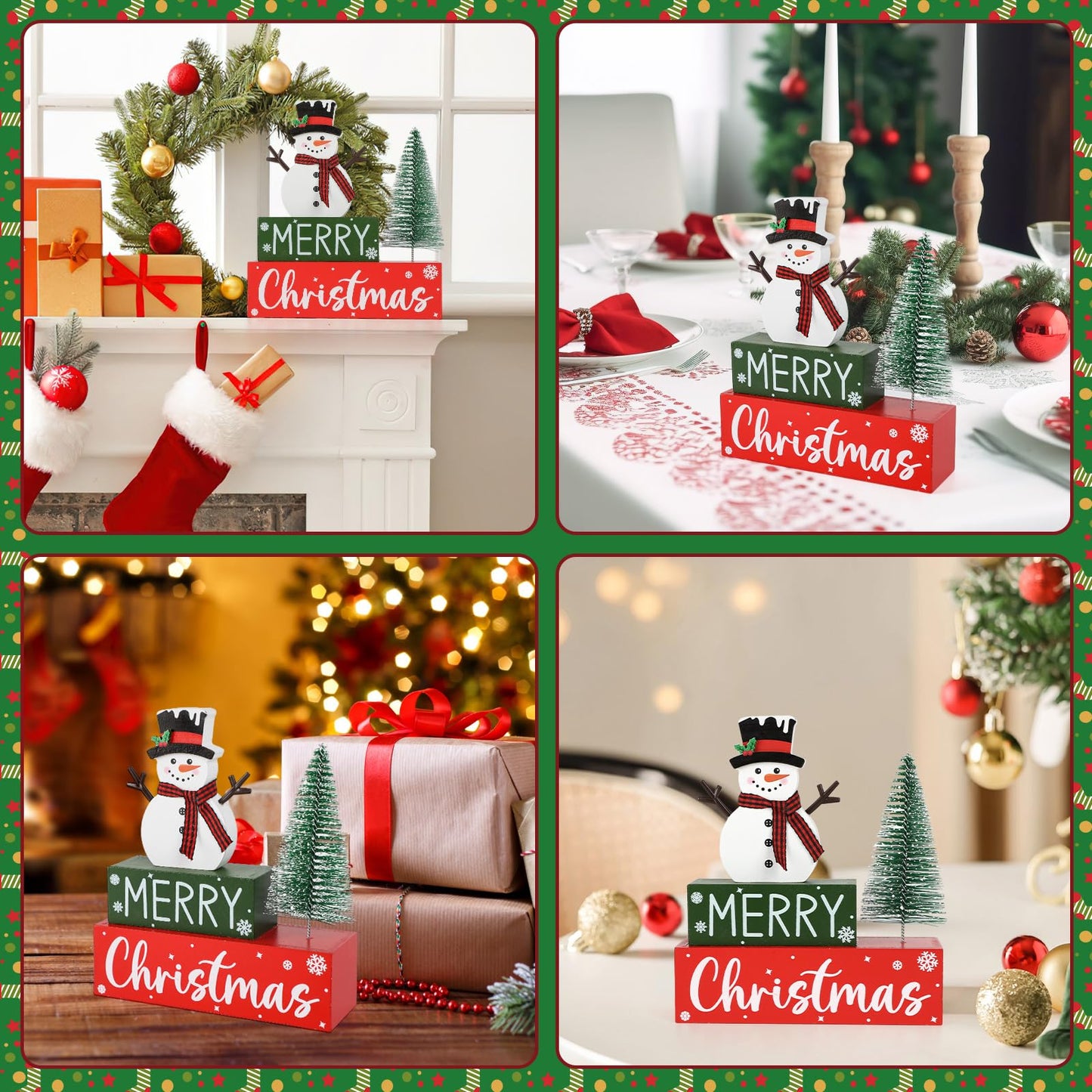 Merry Christmas Decorations Indoor Wooden Snowman Christmas Tabletop for Home Xmas Tree Centerpieces for Tables Wood Table Sign Decor Tiered Tray Office Desk Shelf Mantel Room Winter Holiday Party