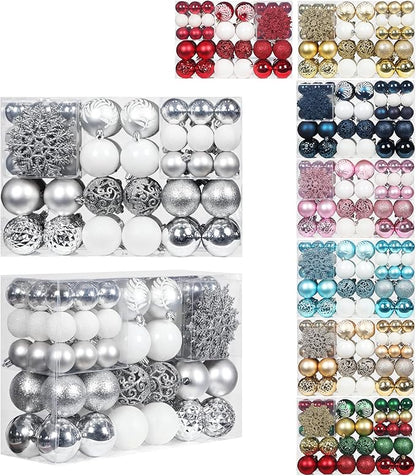 SY CRAFT 86 Pieces of Assorted Shatterproof Christmas Ball Snowflake Ornaments Seasonal Decorative Hanging Ornament Set with Hand-held Gift Package for Xmas Tree Decorations (86PCS, Silver)