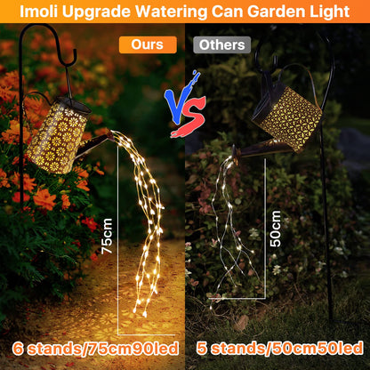 Outdoor Solar Watering Can with Lights Garden Decor Large Solar Powered Lanterns Hanging Waterproof LED Decorative Retro Metal Kettle String Lights for Table Yard Pathway Walkway Gardening Gifts