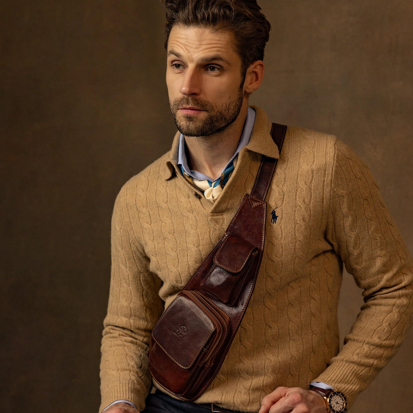 Time Resistance Leather Sling Bag - Crossbody, Messenger Bag for Men and Women - Handmade Shoulder Backpack (Brown)