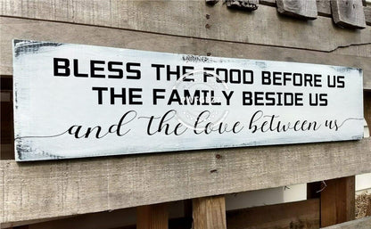 Bless The Food Before Us Wall Decor Farmhouse Rustic Kitchen Signs Wall Decor Hanging Wall Plaques,Inspirational Quotes The Family Beside Us and The Love Between Us Signs 6x18 Inch