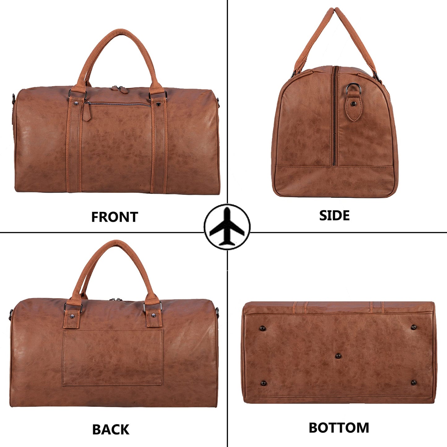 seyfocnia Oversized Travel Duffel Bag, Waterproof Leather Weekend bag Gym Sports Overnight Large Carry On Hand Bag-Brown