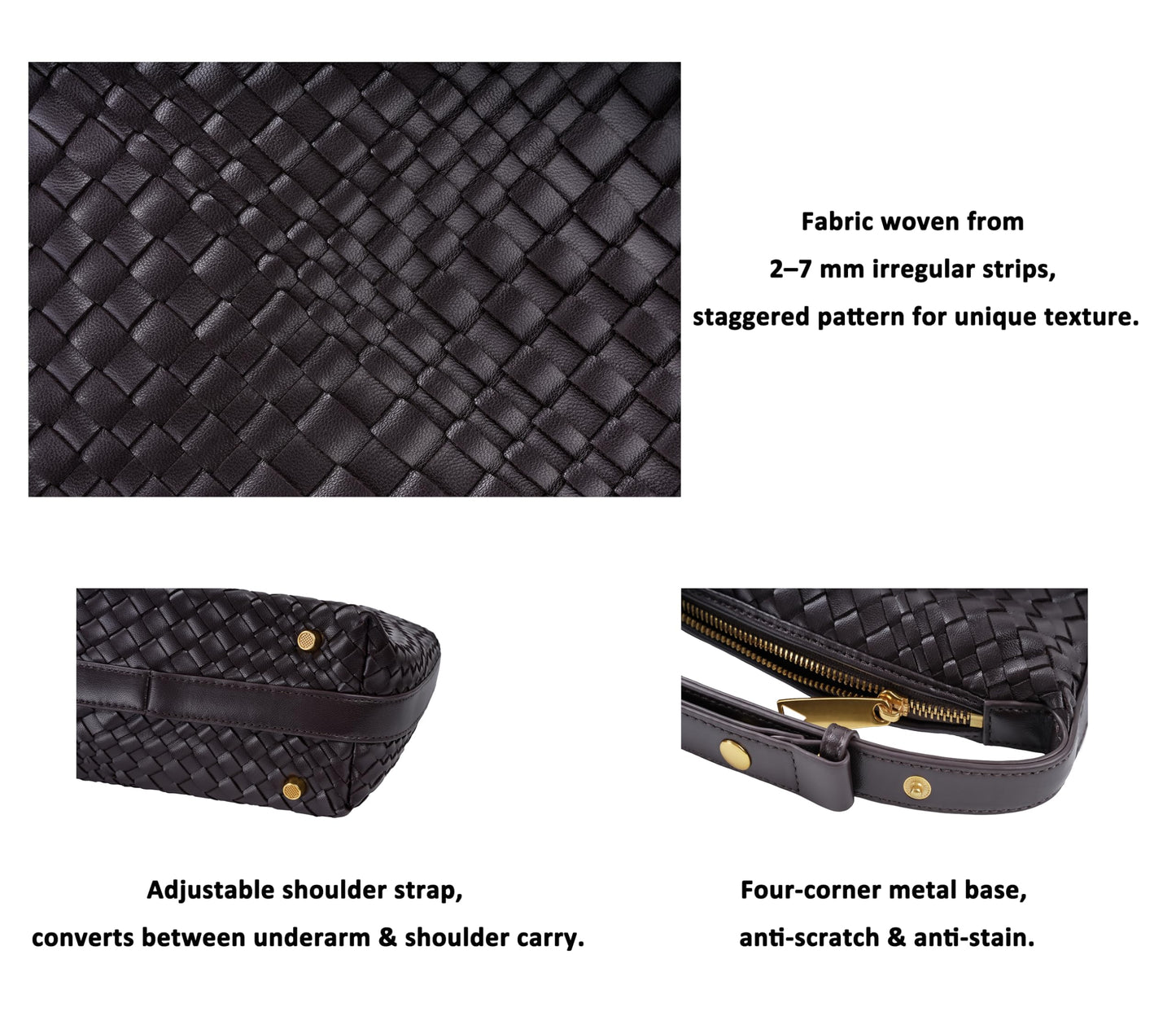 Woven Vegan Leather Tote Bag for Women, Soft Leather Shoulder Bag, Top Handle Handbag Clutch Purse, Coffee