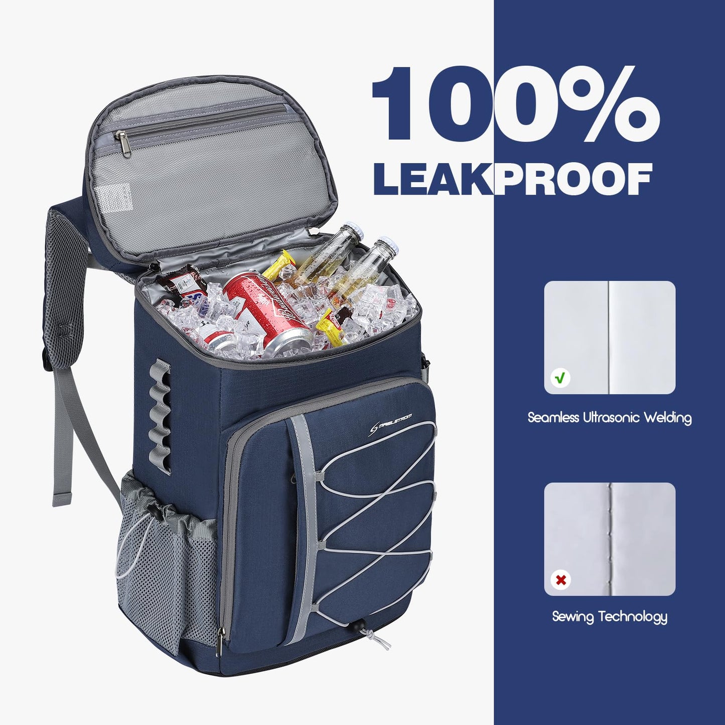 Maelstrom Cooler Backpack,50 Can Backpack Cooler Leakproof,Insulated Soft Cooler Bag,Camping Cooler,Beach Cooler,Ice Chest Backpack,Lightweight Travel Cooler Lunch Backpack for Hiking,Shopping,Blue