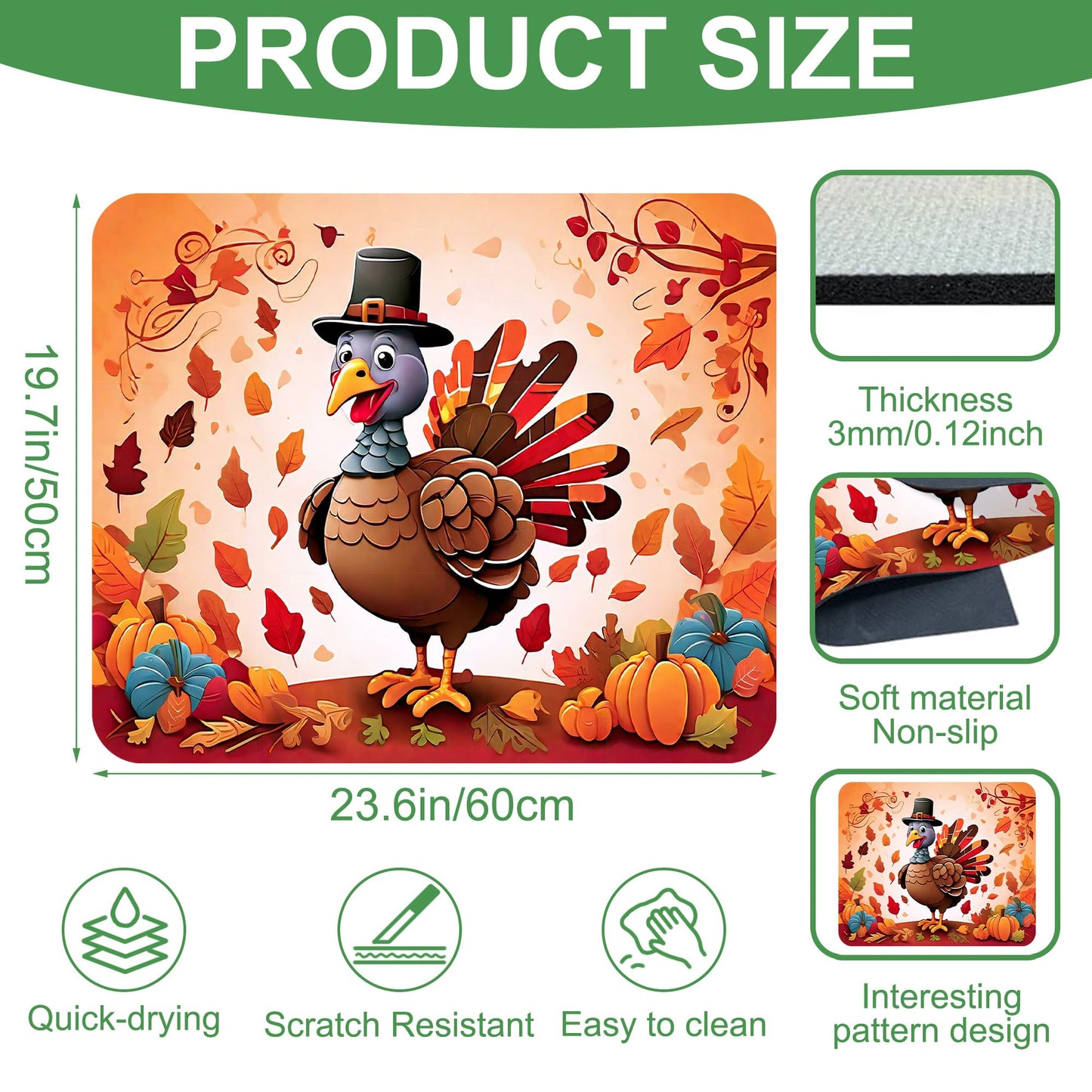 Cute Thanksgiving Turkey Washer and Dryer Covers For The Top, Non-slip Fast Drying Absorbent Dryer Top Protector Mat for Kitchen Laundry Room Decor,23.6"x19.7"