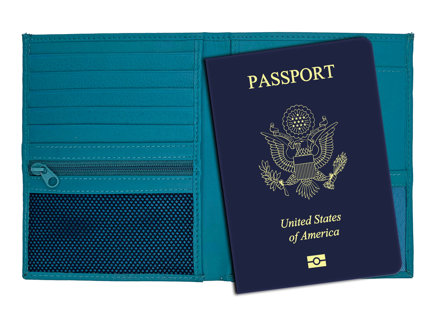Teal RFID Genuine Leather Passport Wallet