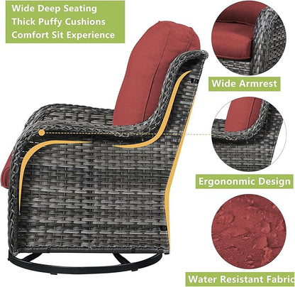 Rilyson Wicker Patio Furniture Set - 6 Piece Rattan Outdoor Sectional Conversation Sets with 2 Rocking Swivel Chairs,2 Ottomans and 2 Sofa for Porch Deck Garden(Mixed Grey/Red)