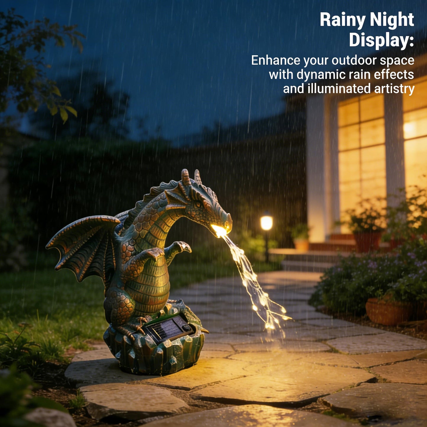JOYBEE Dragon Solar Garden Statues Outdoor Decoration with LED Light Strings,Dragon Figurine Solar Lights Lawn Décor,Outside Statue Ornament for Patio, Balcony, Yard,Unique Gifts for Mom Grandma