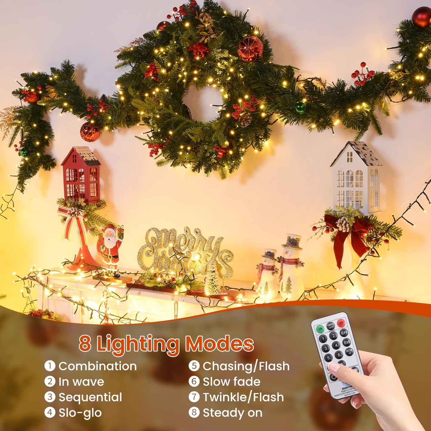 Cluster Lights Christmas 400 Led Fairy Lights Green Wire 49FT Twinkle Lights with Remote 8 Modes String Lights Timer Plug in Firecracker Fairy Lights for Outdoor Valentines Day Decorations,Warm White