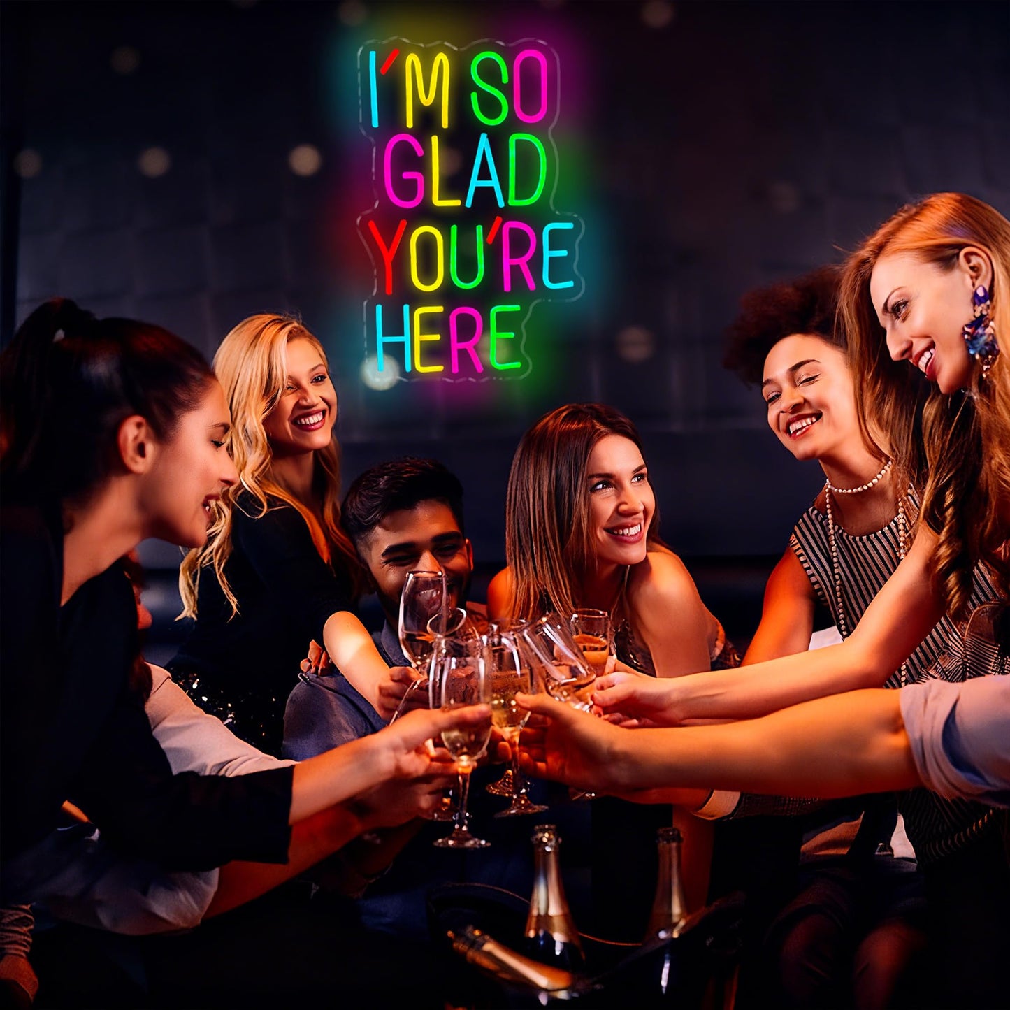 I’m So Glad You Are Here Neon Sign, Dimmable LED Light Up Neon Sign for Girls Bedroom Club Wedding Bachelorette Valentine's Day Party Wall Decor Birthday Christmas Gift for Daughter Teen Girls Friends (I’m So Glad You Are Here)