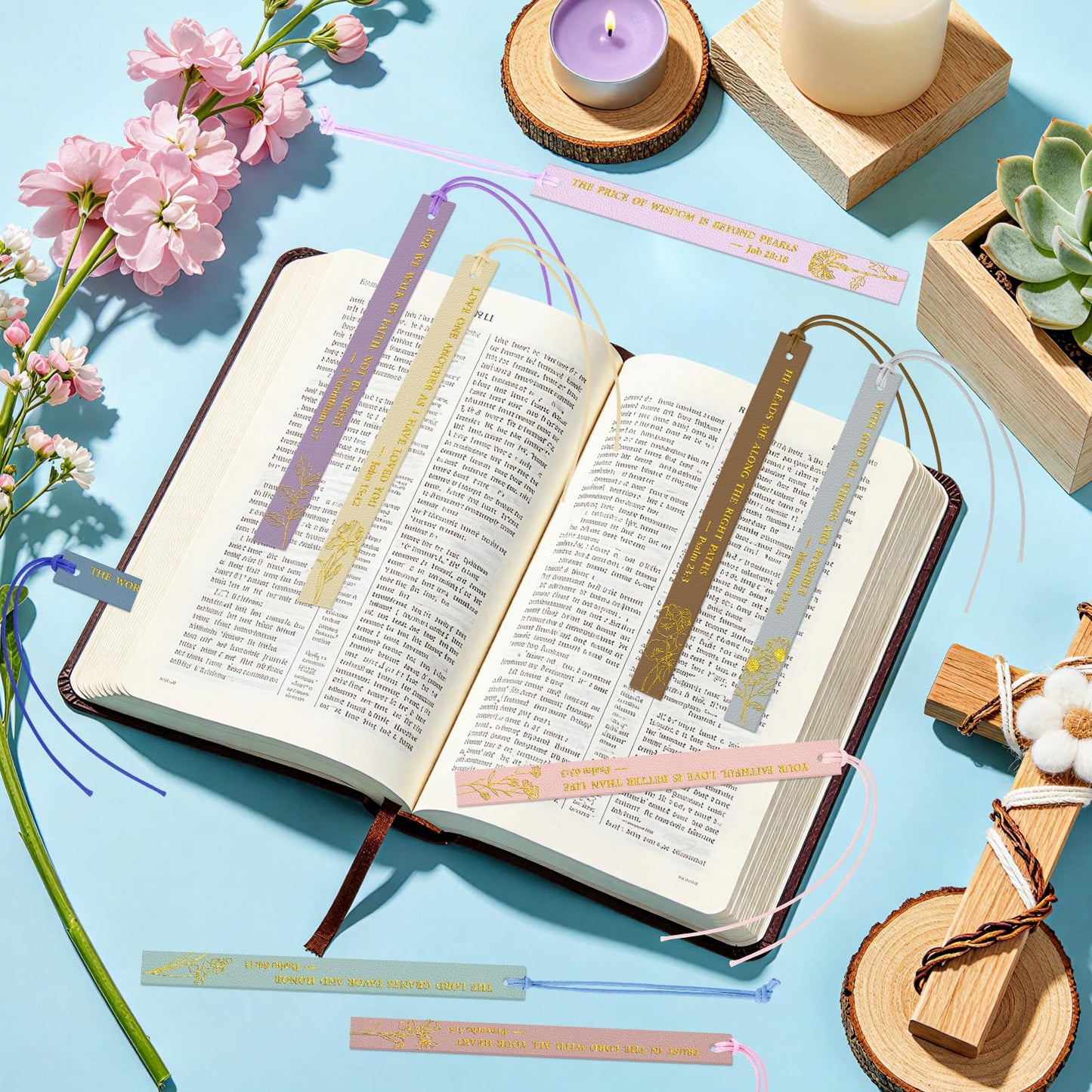 Bible Bookmark Christian Bookmarks, Pretty Bulk Leather Page Markers Religious Verse Scripture Book Marks for Reading Women Men Adults Book Lovers Christian Gifts Personalized Inspirational(20pcs)