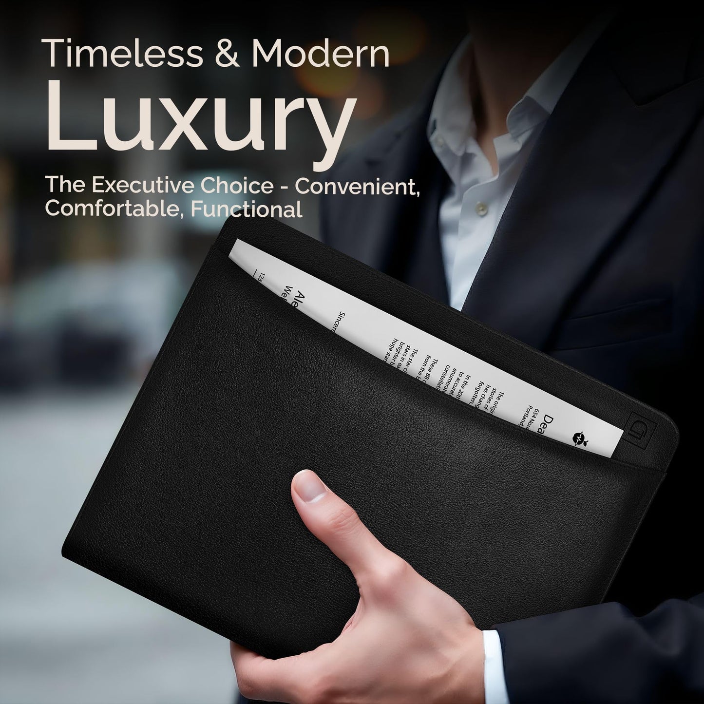 Lautus Designs Black Zippered Leather Portfolio - High Capacity 2-Inch Spine - Fits Surface Go & iPad Pro/Air 11 Inch - Professional Resume Padfolio