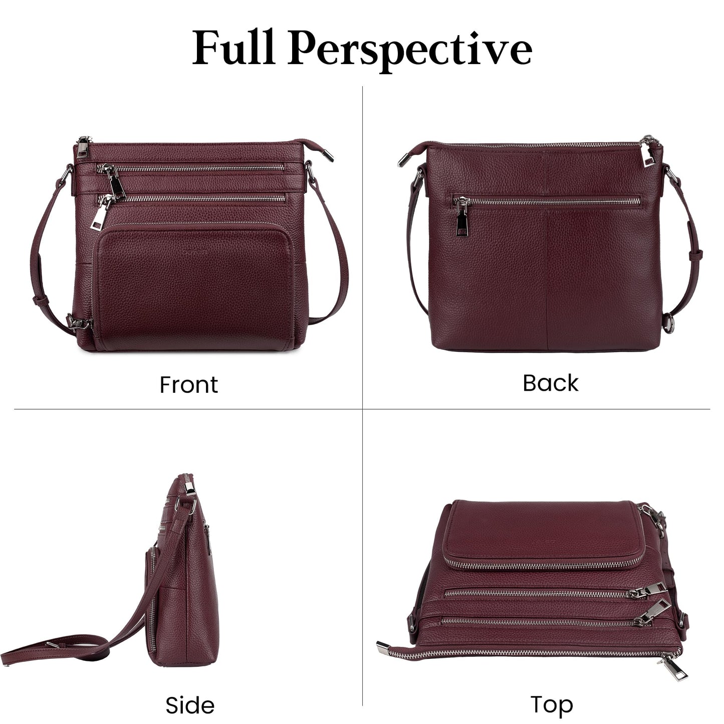 befen Genuine Leather Crossbody Purses for Women, Ladies Anti-Theft Medium Crossbody Shoulder Bags with Built in RFID Blocking Wallet Burgundy Red