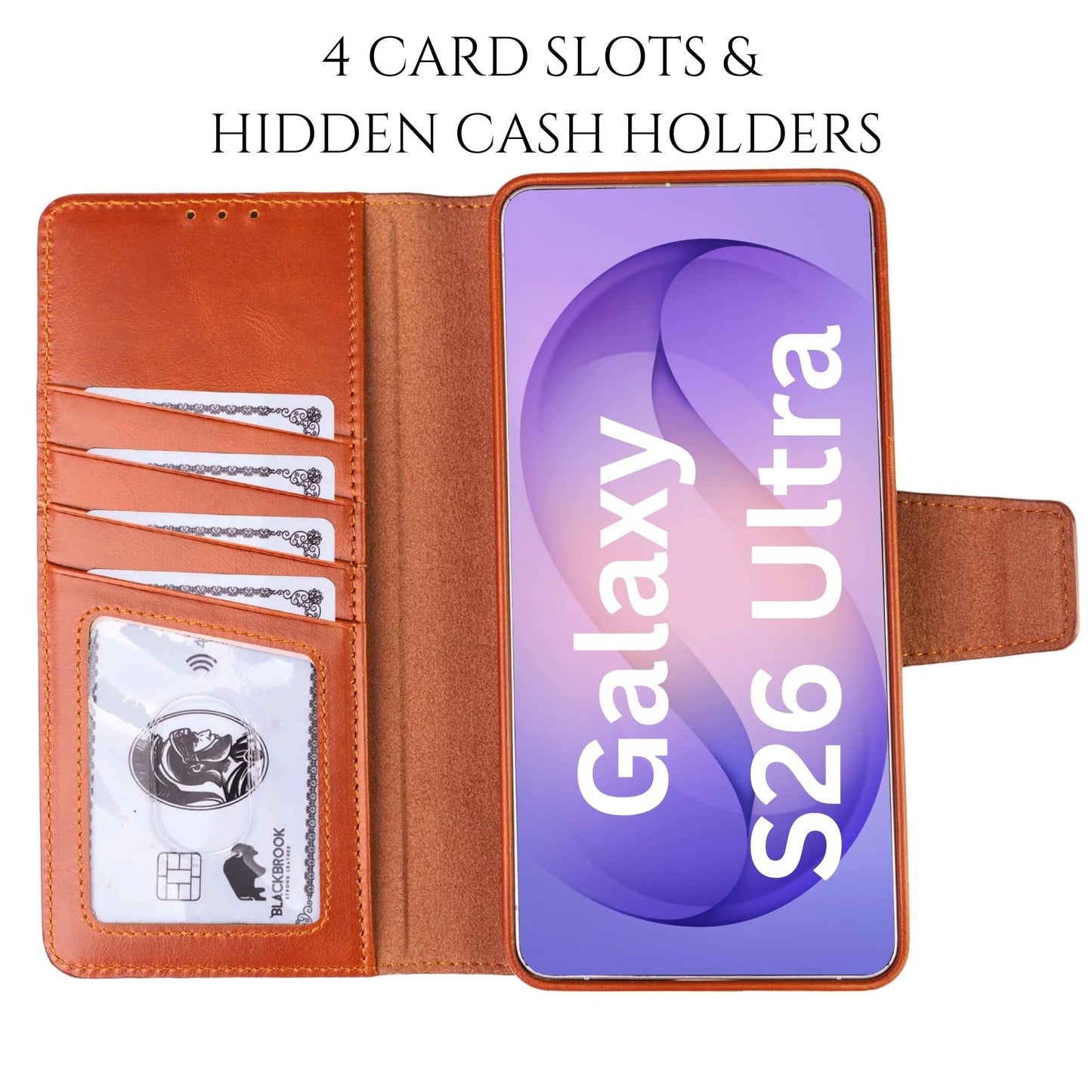 BLACKBROOK for Samsung S26 Ultra Wallet Case, Full Grain Leather, Carter Detachable 2-in-1 Set, Designed for MagSafe and Wireless Charging, RFID 4 Card Slots, Premium Gift Box