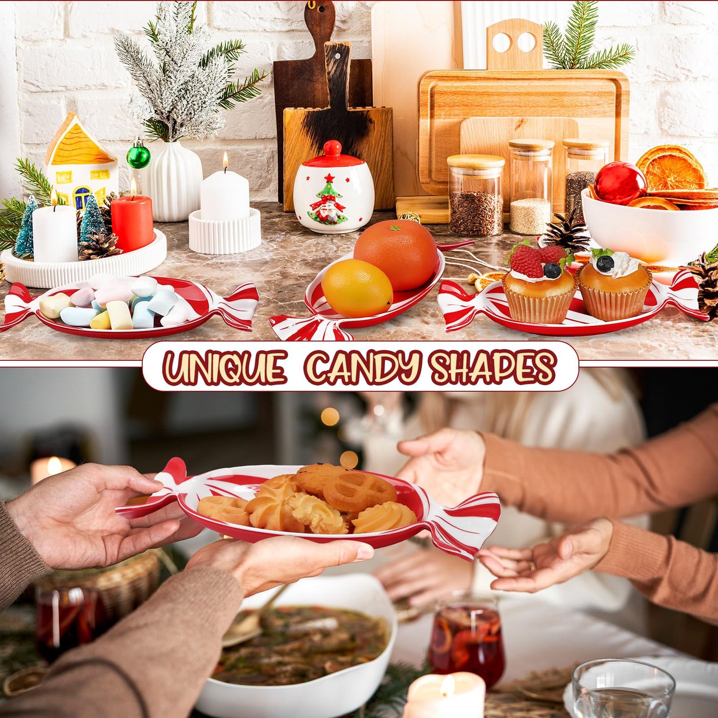 Teenyyou 1 Pcs Christmas Candy Dish Melamine Christmas Serving Tray Fruit Dessert Cookie Plates for Xmas Holiday Party Favor Dishwasher Safe